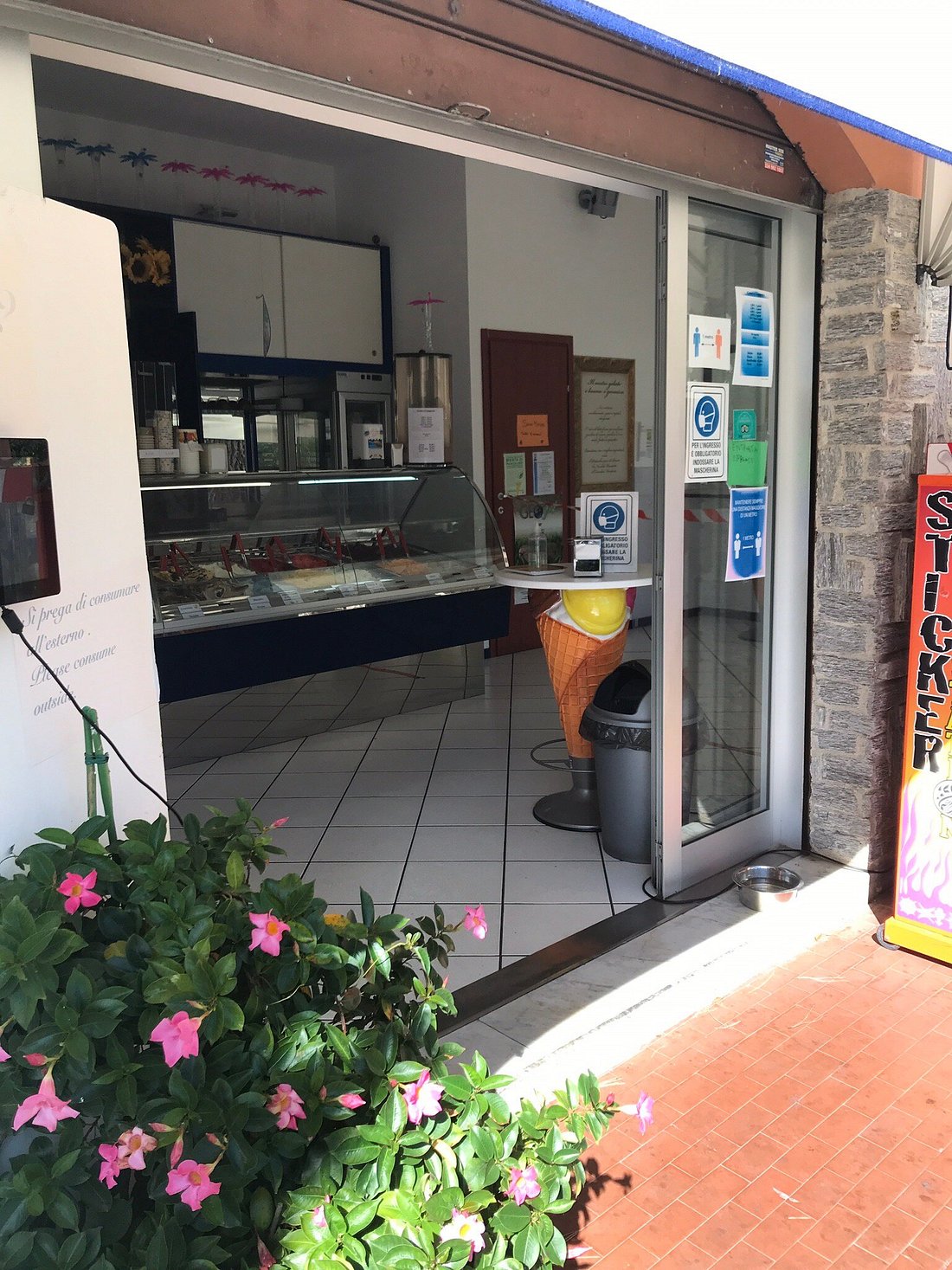 Fiori e insegna blu